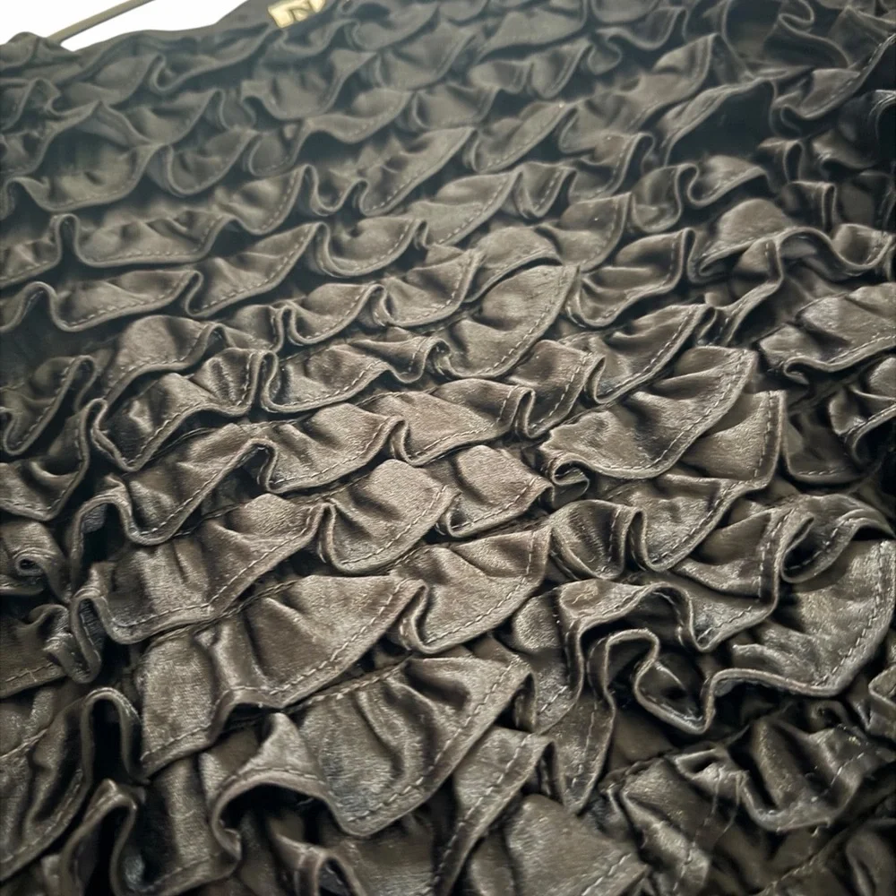Vintage NR1 by Ned Gould Black Ruffle Satin‎ Blouse Top Size 6